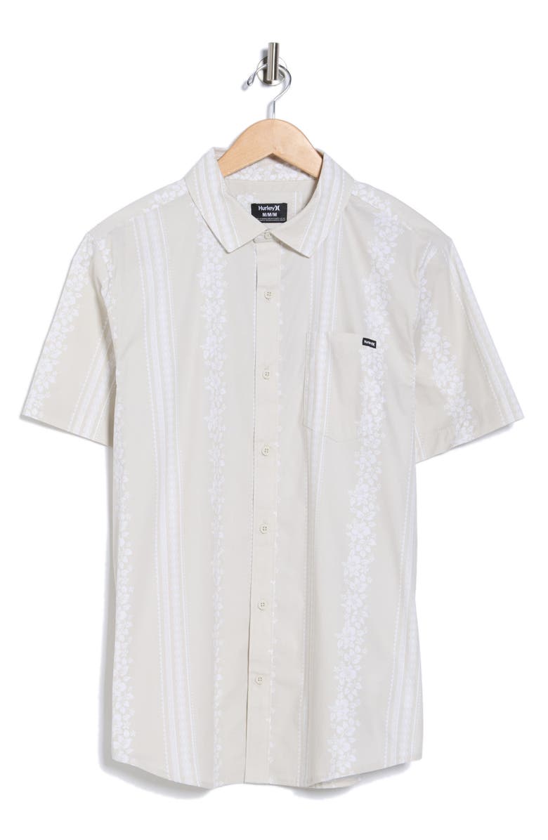 Hurley Short Sleeve Stretch Cotton Button-Down Shirt, Alternate, color, Ivory