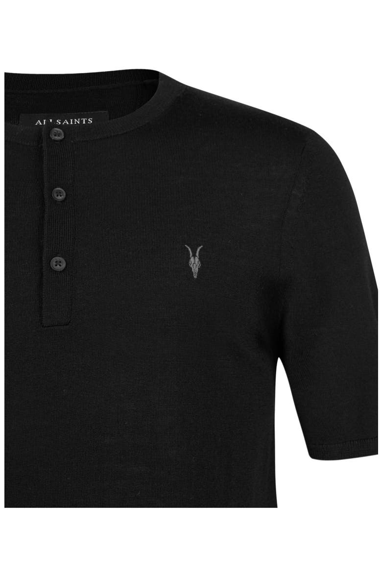 Mode Short Sleeve Merino Wool Henley, Alternate, color, BLACK