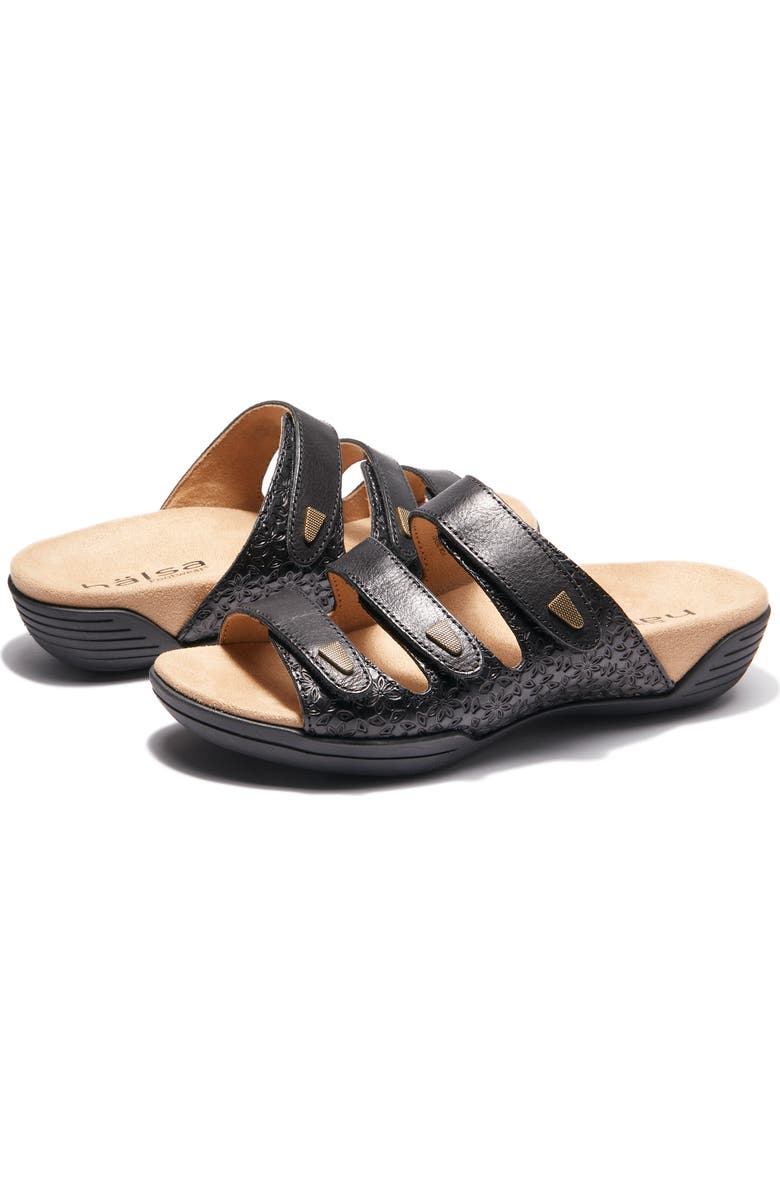 Hälsa Footwear Hälsa Delight Strappy Slide Sandal, Alternate, color, Black Waxed/ Embossed