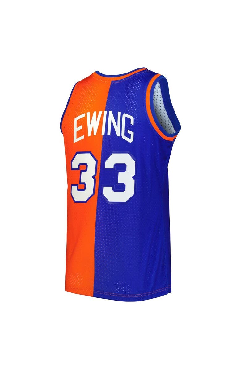 Mitchell & Ness Men's Mitchell & Ness Patrick Ewing Blue/Orange New York Knicks Hardwood Classics 1991/92 Split Swingman Jersey, Alternate, color, 