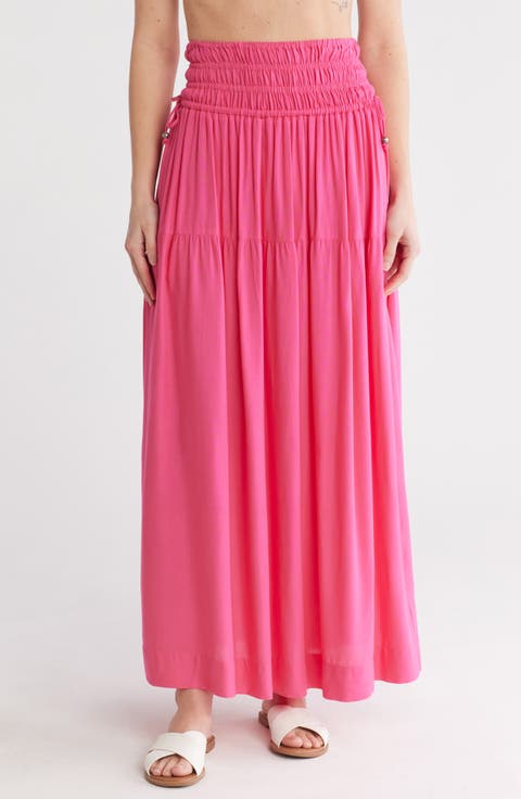 Smocked Waist Maxi Cover-Up Skirt