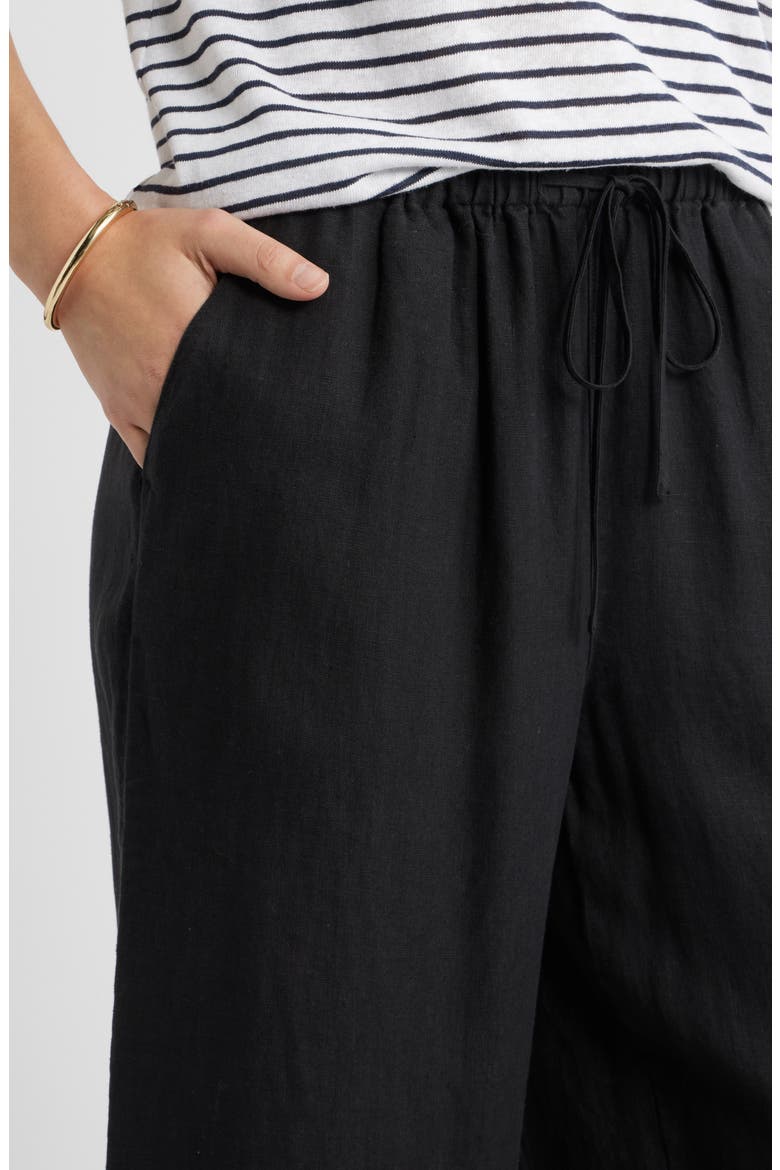 Wide Leg Crop Linen Pants, Alternate, color, BLACK