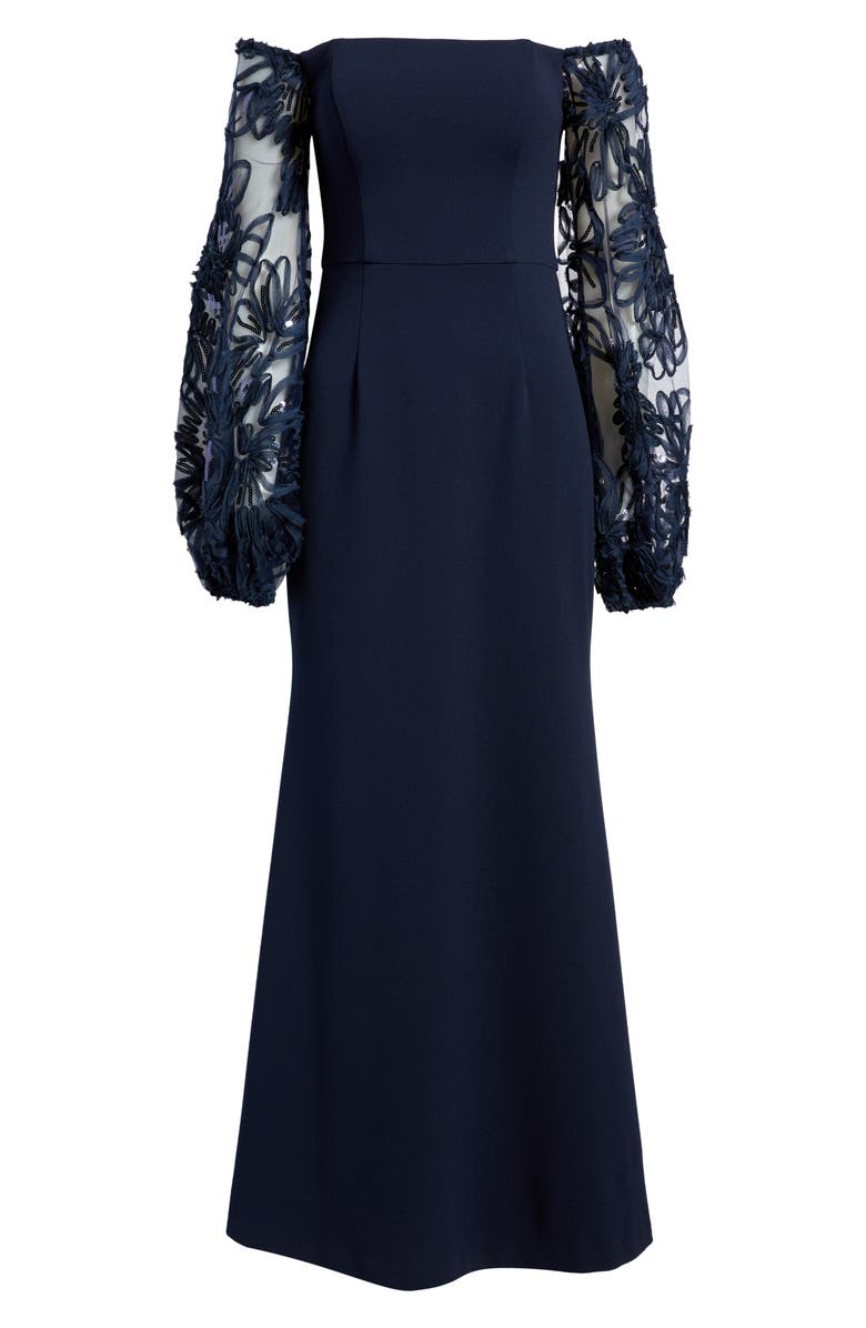 Eliza J Sequin Balloon Long Sleeve Off the Shoulder Gown, Alternate, color,