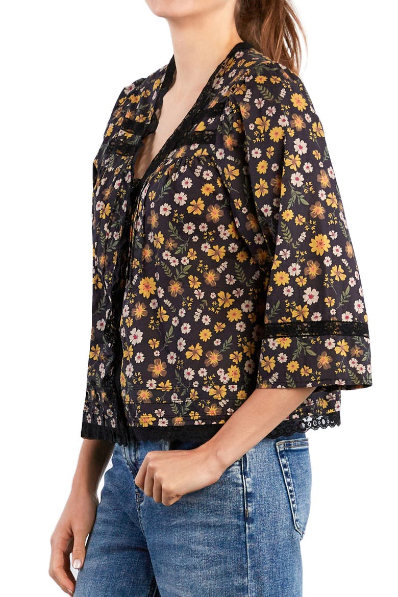 Fable Floral Lace Trim Cotton Blend Button-Up Shirt, Alternate, color, NIGHT FLORAL