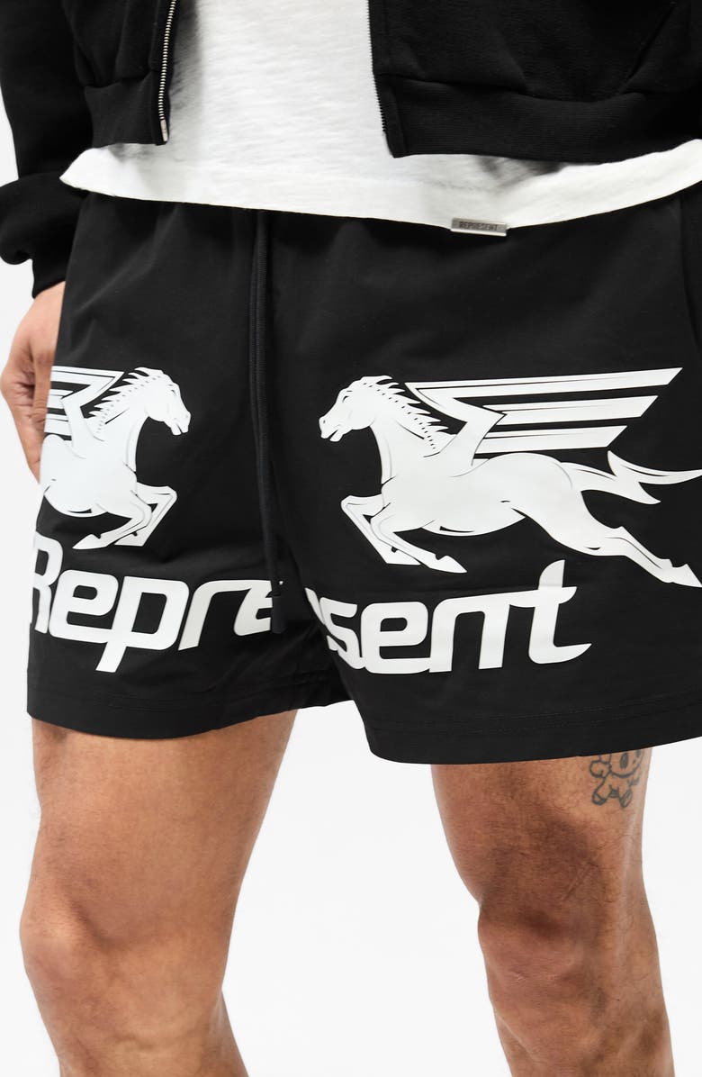 Represent Nothing Faster Swim Trunks, Alternate, color, Jet Black
