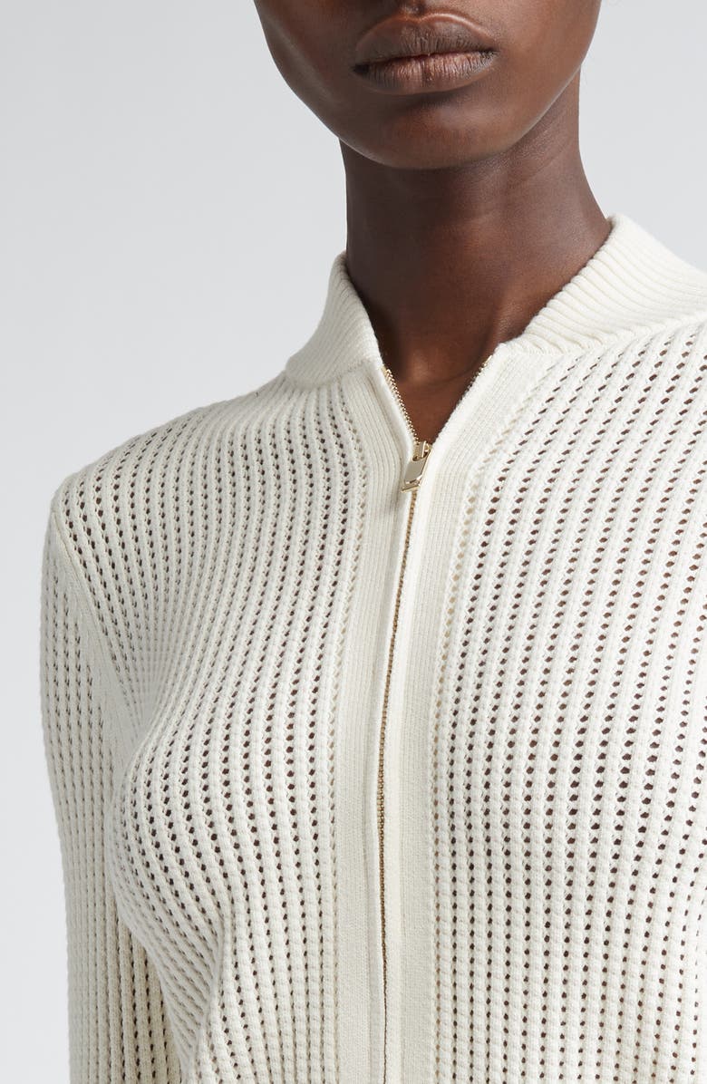 Max Mara Studio Cobalto Waffle Knit Zip Front Cardigan, Alternate, color, 