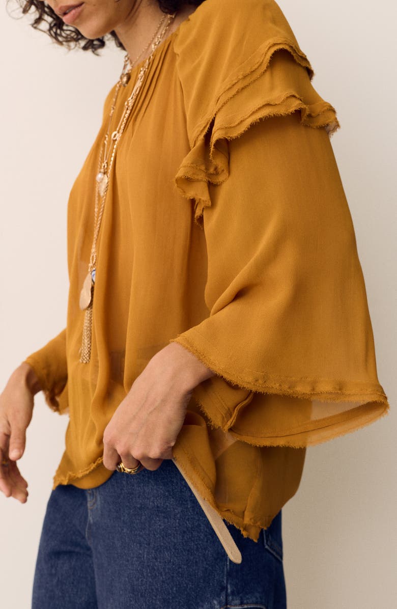 PER UNA BY M&S Ruffle Shoulder Blouse, Alternate, color, Antique Gold