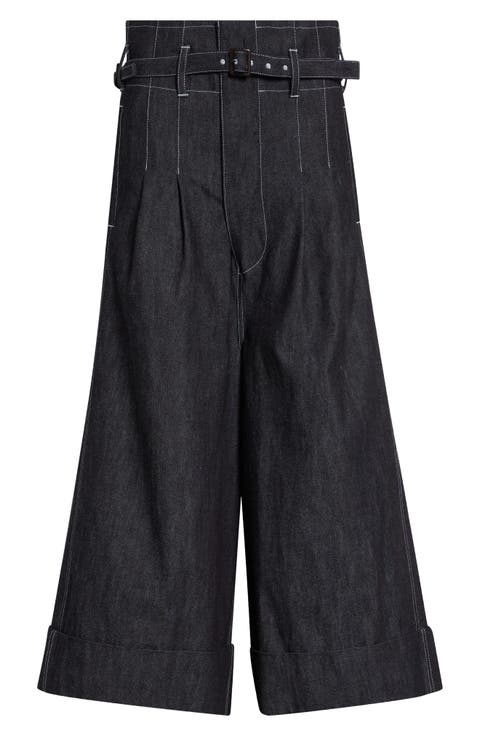 High Waist Belted Flared Denim Pants
