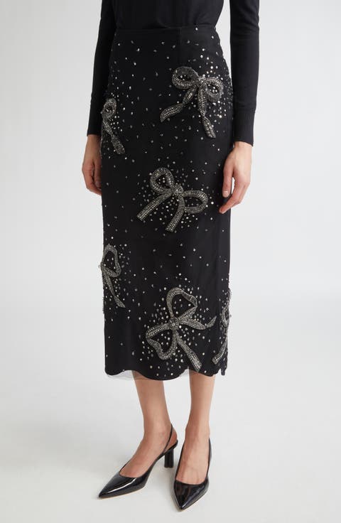 Bow Embellished Tulle Midi Skirt