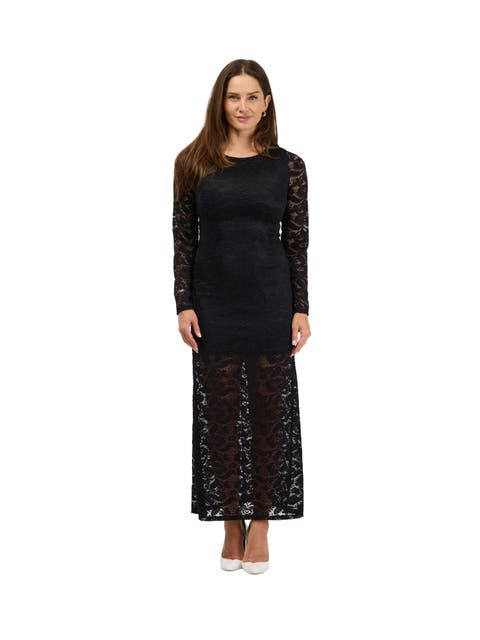 24seven Comfort Elevate Womens Round Neck Long Sleeve Lace Maxi Dress