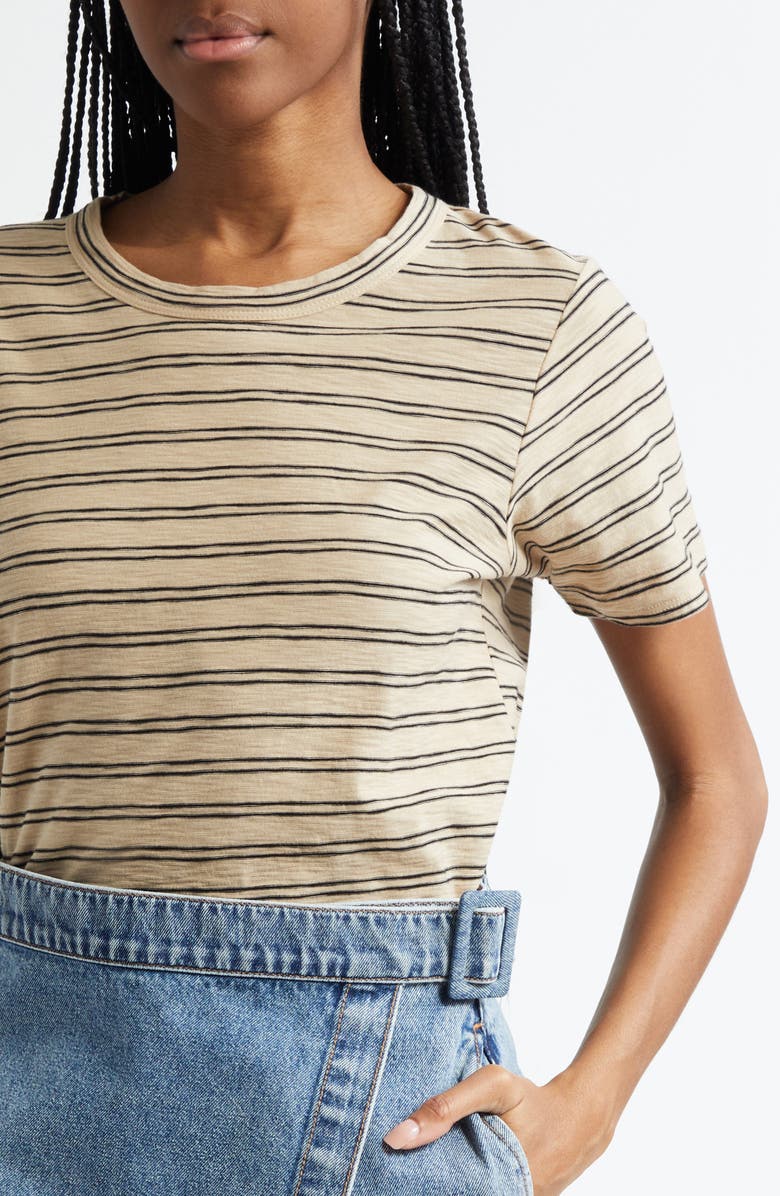 Veronica Beard Carla Crewneck Cotton T-Shirt, Alternate, color, Stone Khaki Black