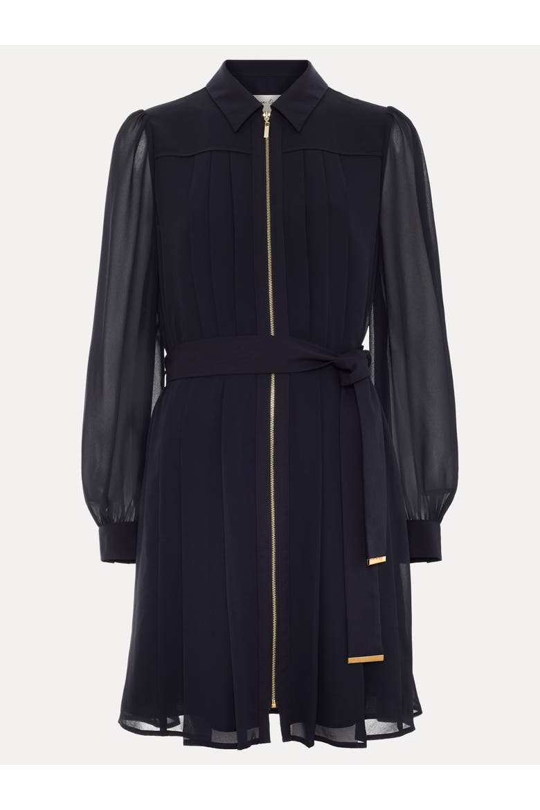Pleated Zip Shirt Mini Dress, Alternate, color, Navy