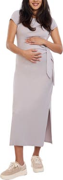 MOTHERHOOD MATERNITY Crew Neck Short Sleeve Side Tie Maternity Midi Dress