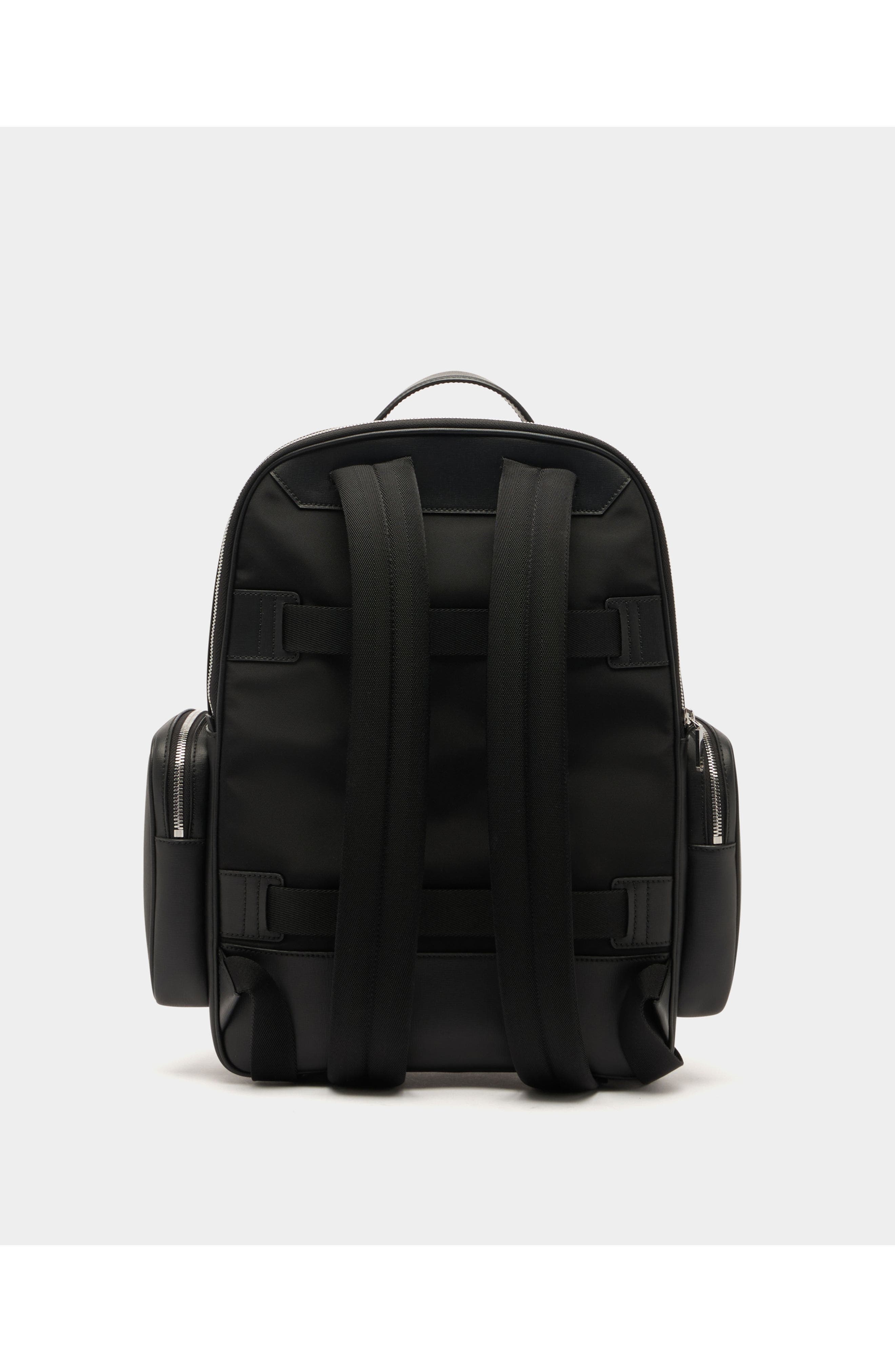 Bally Backpack in Nylon and Recycled Leather, Alternate, color, Black