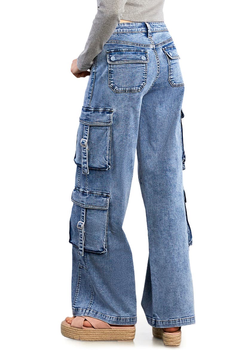 High Waist Straight Leg Cargo Jeans, Alternate, color, FADED BLU DENIM