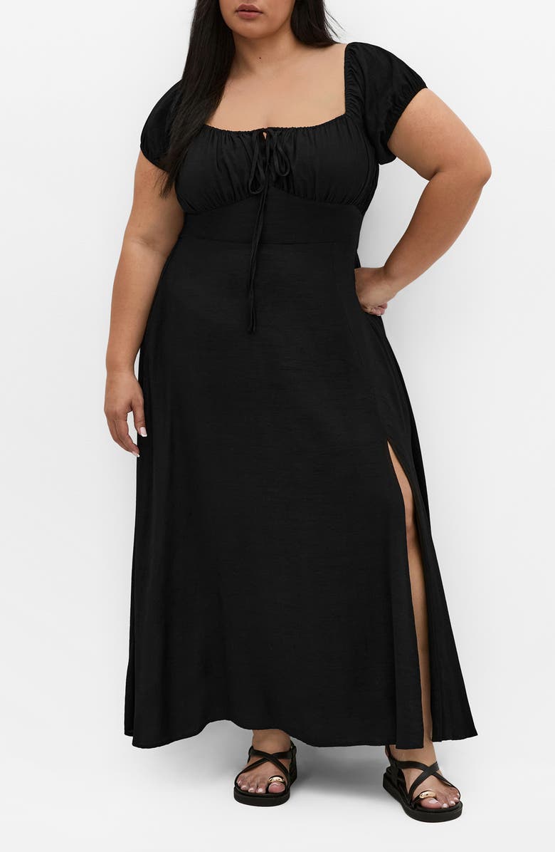 City Chic Abbigail Puff Sleeve Maxi Dress, Main, color, Black
