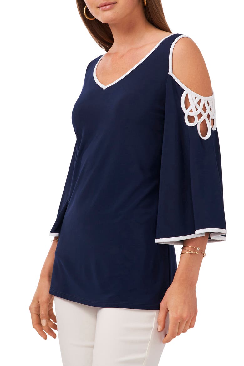 Cold Shoulder V-Neck Top, Main, color, CLASSIC NAVY