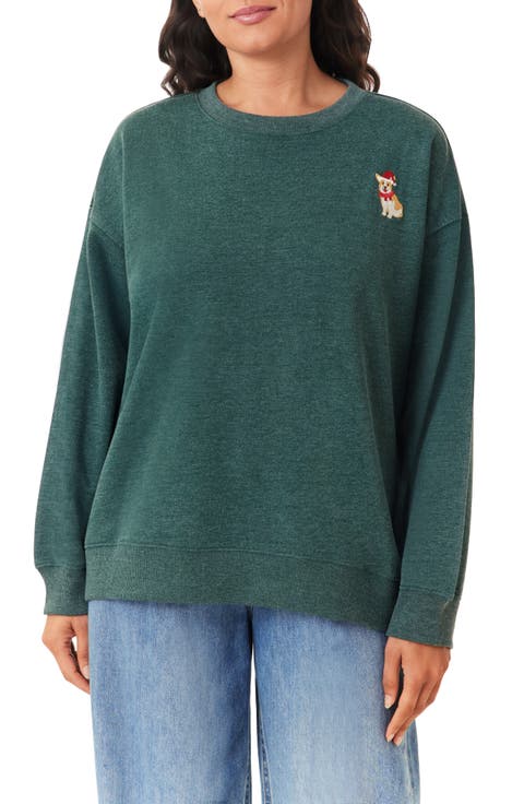 NORA Cozy Holiday Animal Embroidered Fleece Sweatshirt