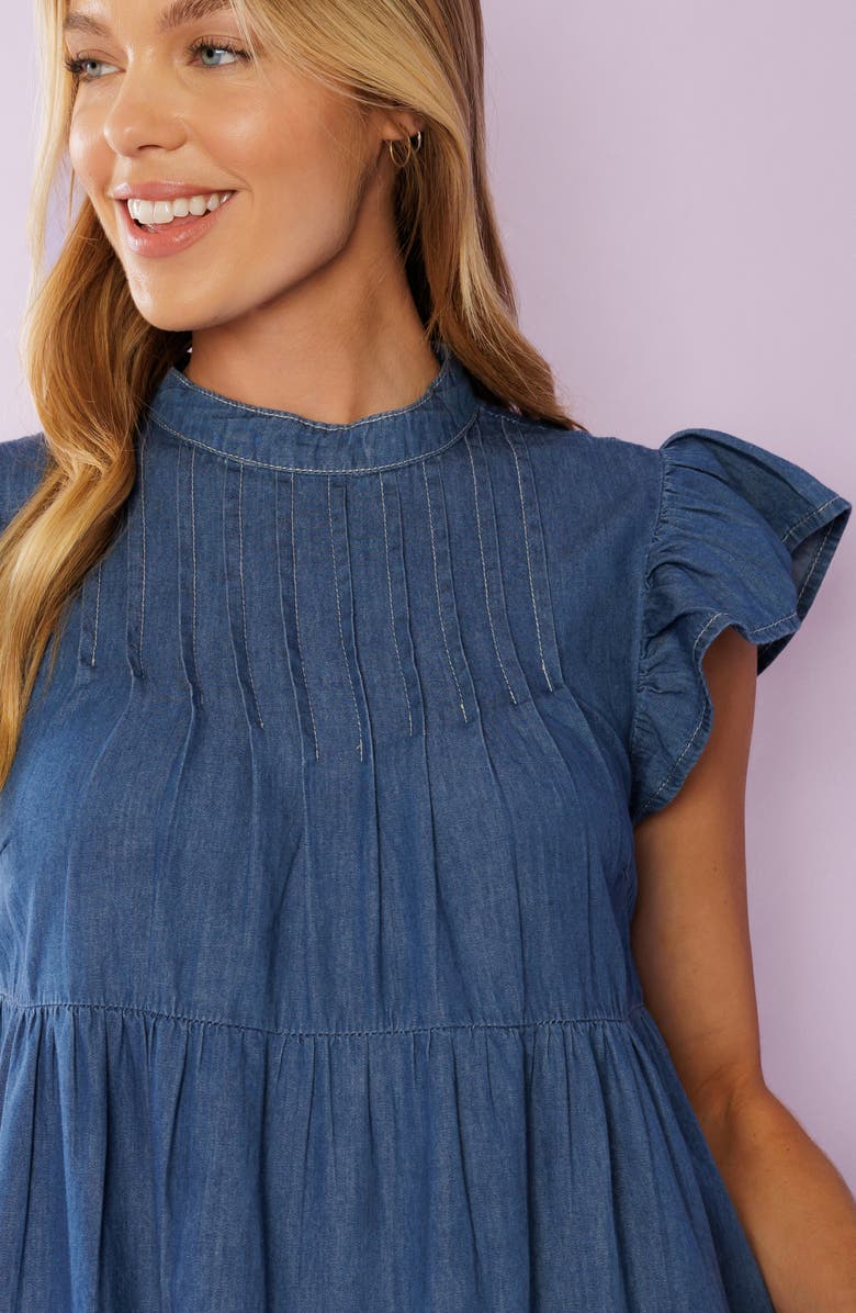 FLYING TOMATO Woven Chambray Babydoll Dress, Alternate, color,