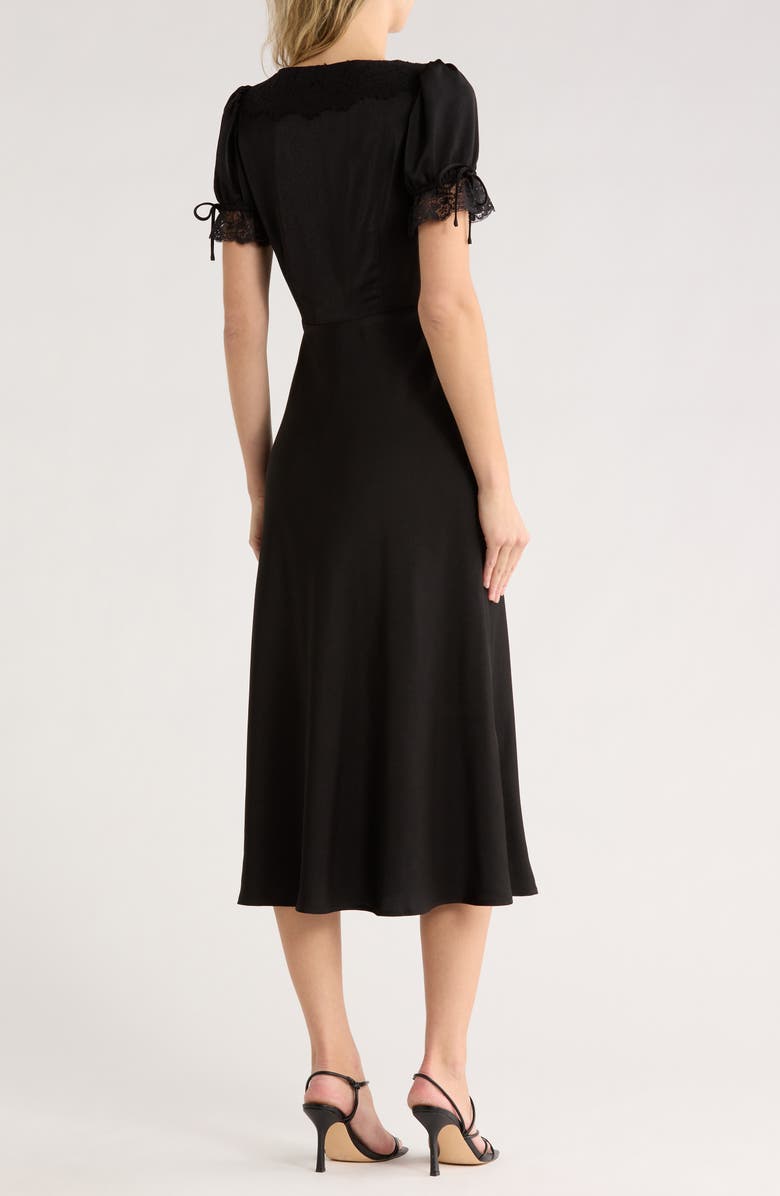 WAYF Lace Trim Midi Dress, Alternate, color, Black