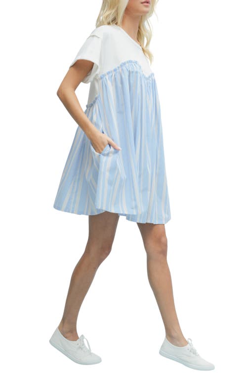Wishlist Stripe Twofer Mixed Media Cotton Babydoll Dress In Blue