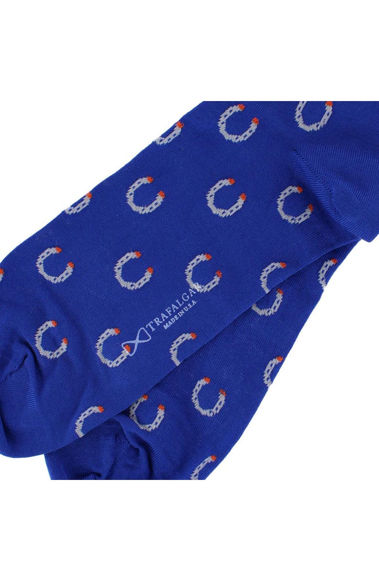 Trafalgar Lucky Horseshoe Over The Calf Pima Cotton Novelty Dress Sock, Alternate, color, Clematis Blue