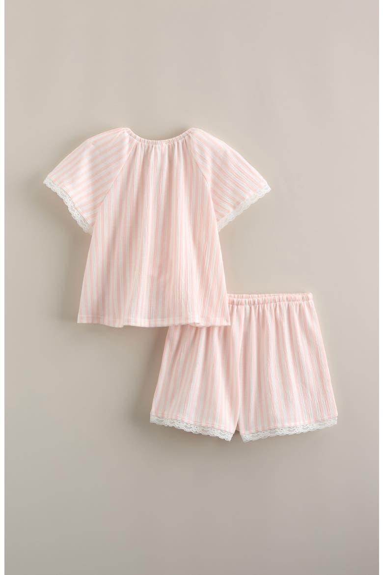 Kids' Lace Trim Shirt & Shorts, Alternate, color, WHITE- PINK NOVA STRIPE