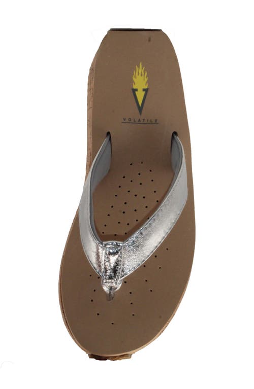 Volatile Neville Platform Flip Flop In Silver Faux Leather