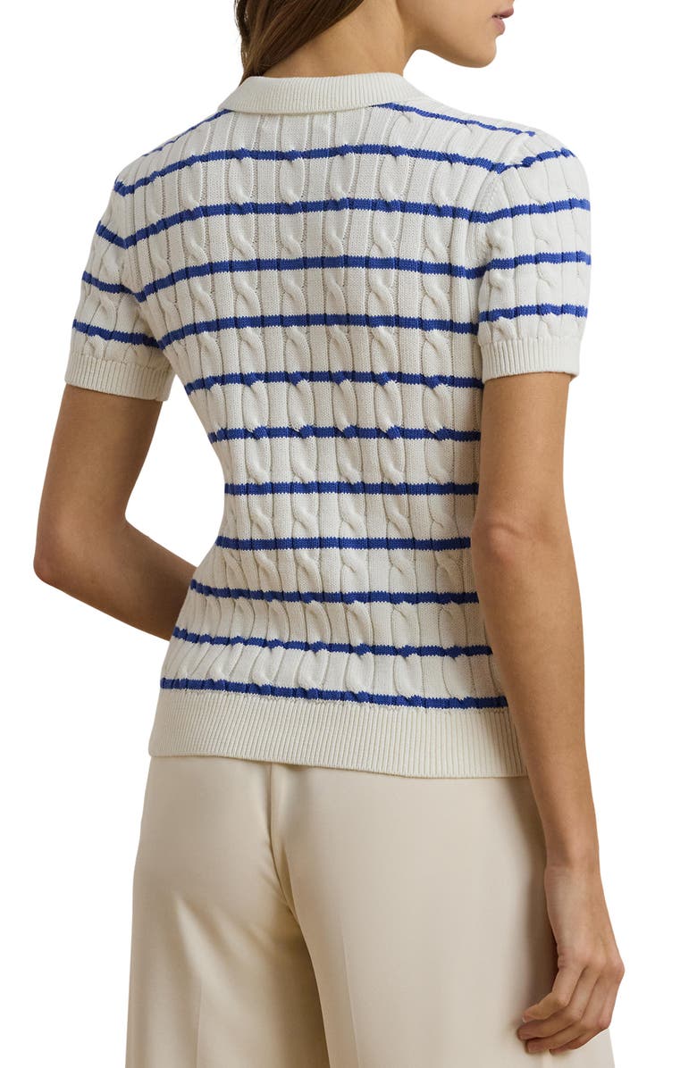 Lauren Ralph Lauren Stripe Cable Knit Cotton Polo Sweater, Alternate, color,