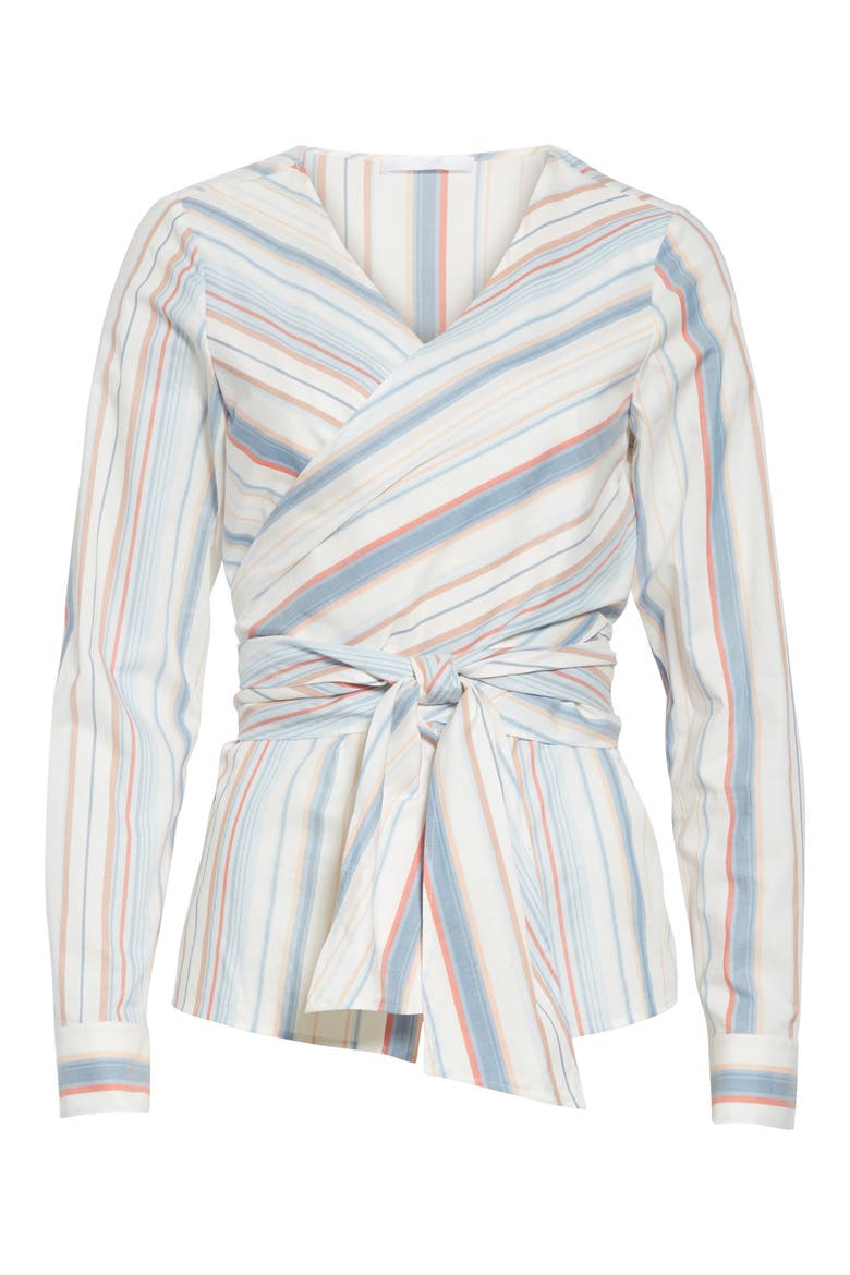 Stripe Cotton Wrap Blouse, Alternate, color, TATE STRIPE