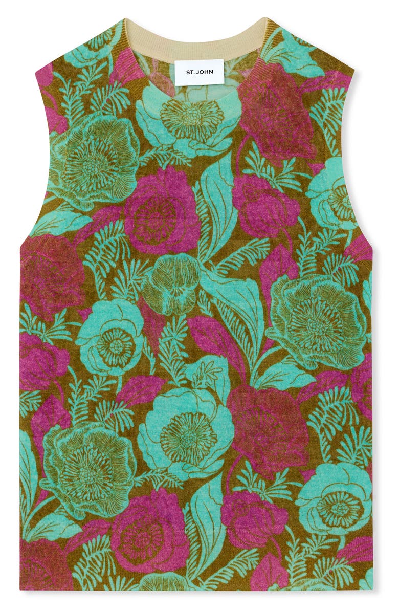 ST. JOHN California Poppy Pattern Merino Wool Knit Shell, Alternate, color, 