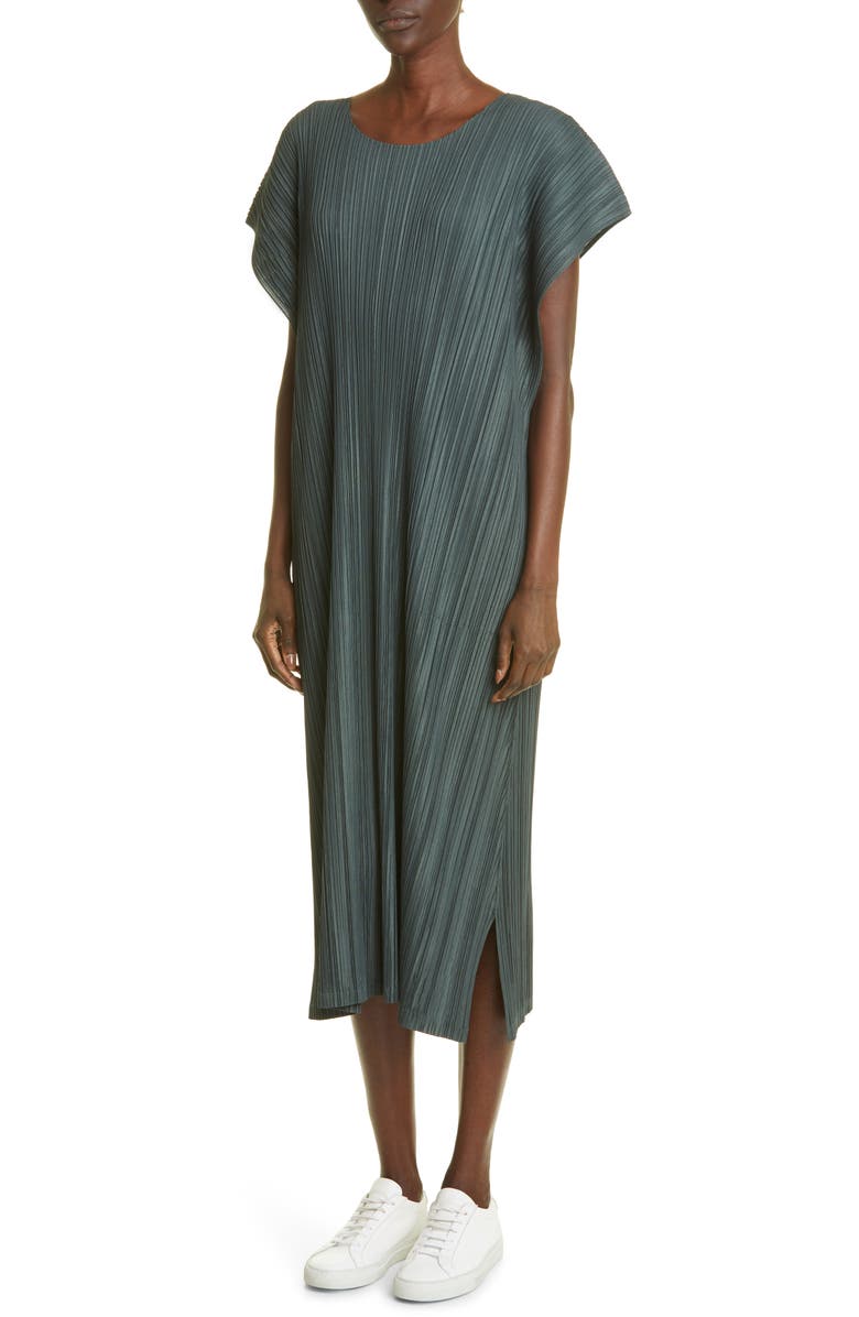 Pleats Please Issey Miyake Mellow Pleated Short Sleeve Midi Dress, Alternate, color, 