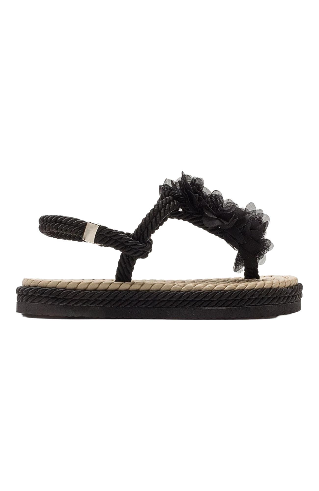 Prologue Shoes SANTRA Lace-Up Thong Sandals, Alternate, color, Black Faux Leather