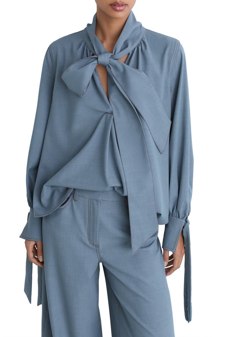 Tie-Neck Blouse, Main, color, LIGHT BLUE