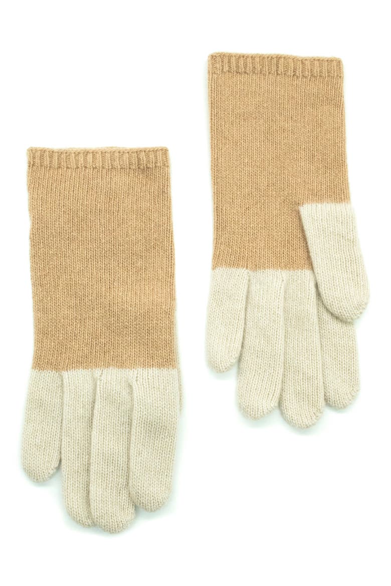 Colorblock Cashmere Gloves, Main, color, CAMEL/ IVORY