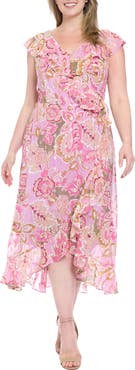 London Times Ruffle Faux Wrap Maxi Dress