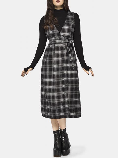 Lochan Check Wrap Pinafore Midi Dress