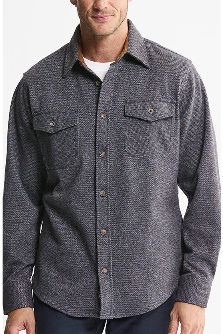 Corduroy Trim Knit Flannel Button-Up Shirt, Main, color, BLUE