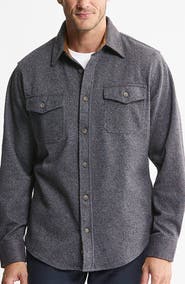 JACHS Corduroy Trim Knit Flannel Button-Up Shirt