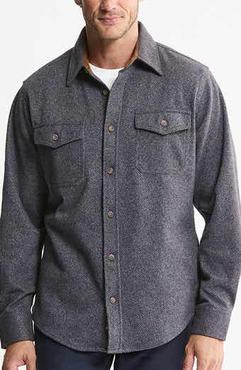 Corduroy Trim Knit Flannel Button-Up Shirt