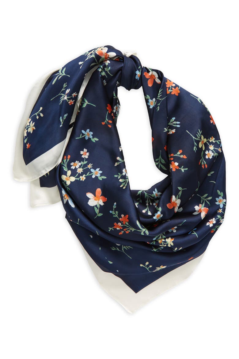 Mini Flowers Scarf, Alternate, color, NAVY/ MULTI