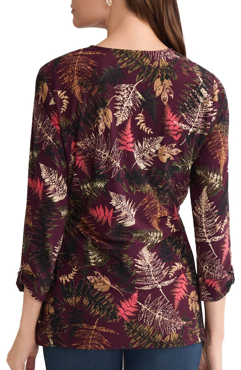 Jones New York Leaf Print Wrap Top, Alternate, color, Wine Plum Multi