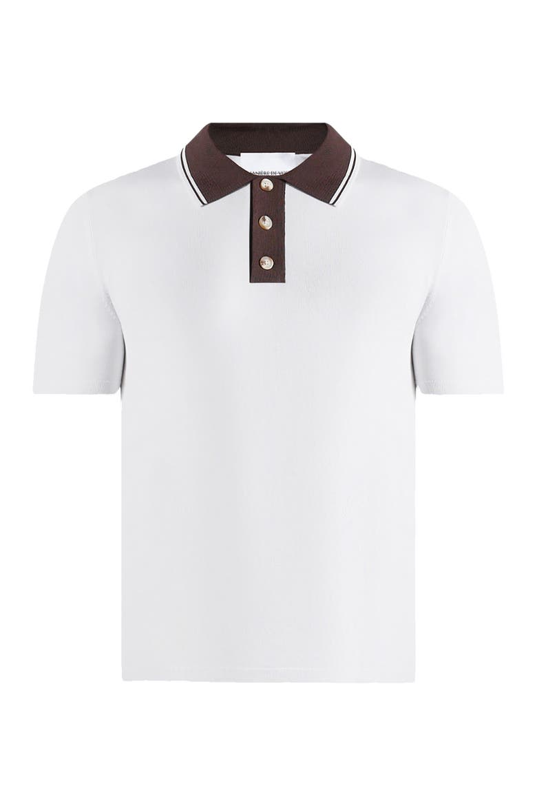 Roux Contrast Detail Luxe Knit Polo Shirt, Alternate, color, White