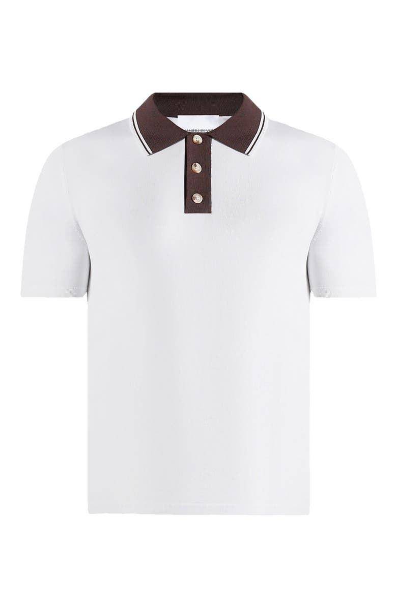 Manière De Voir Roux Contrast Detail Luxe Knit Polo Shirt, Alternate, color, White