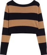 Max Mara Angri Stripe Cashmere Crop Boatneck Sweater