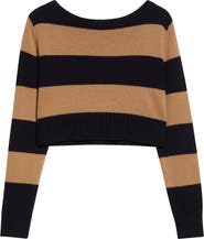 Max Mara Angri Stripe Cashmere Crop Boatneck Sweater