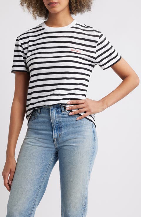 Stripe Cotton Graphic T-Shirt