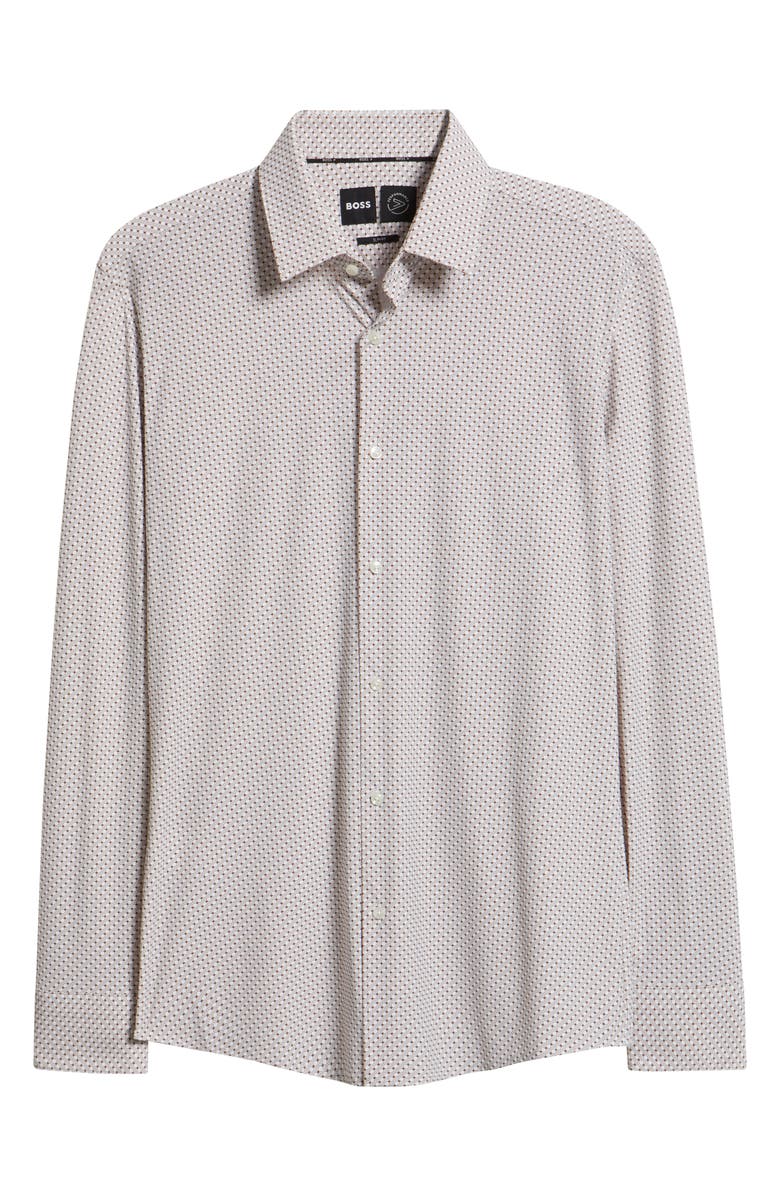 BOSS Hank Kent Slim Fit Grid Performance Twill Dress Shirt, Alternate, color, Medium Brown