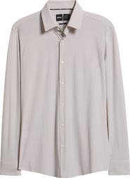 BOSS Hank Kent Slim Fit Grid Performance Twill Dress Shirt