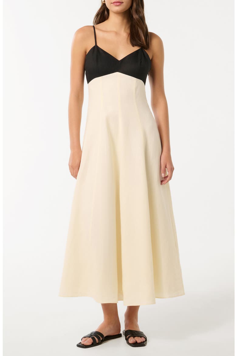 Ada Colorblock Linen Midi Sundress, Main, color, CREAM / BLACK